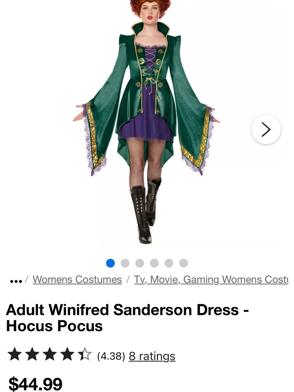 Official Hocus Pocus Velvet Halloween  costume short dress Sz M Winifred